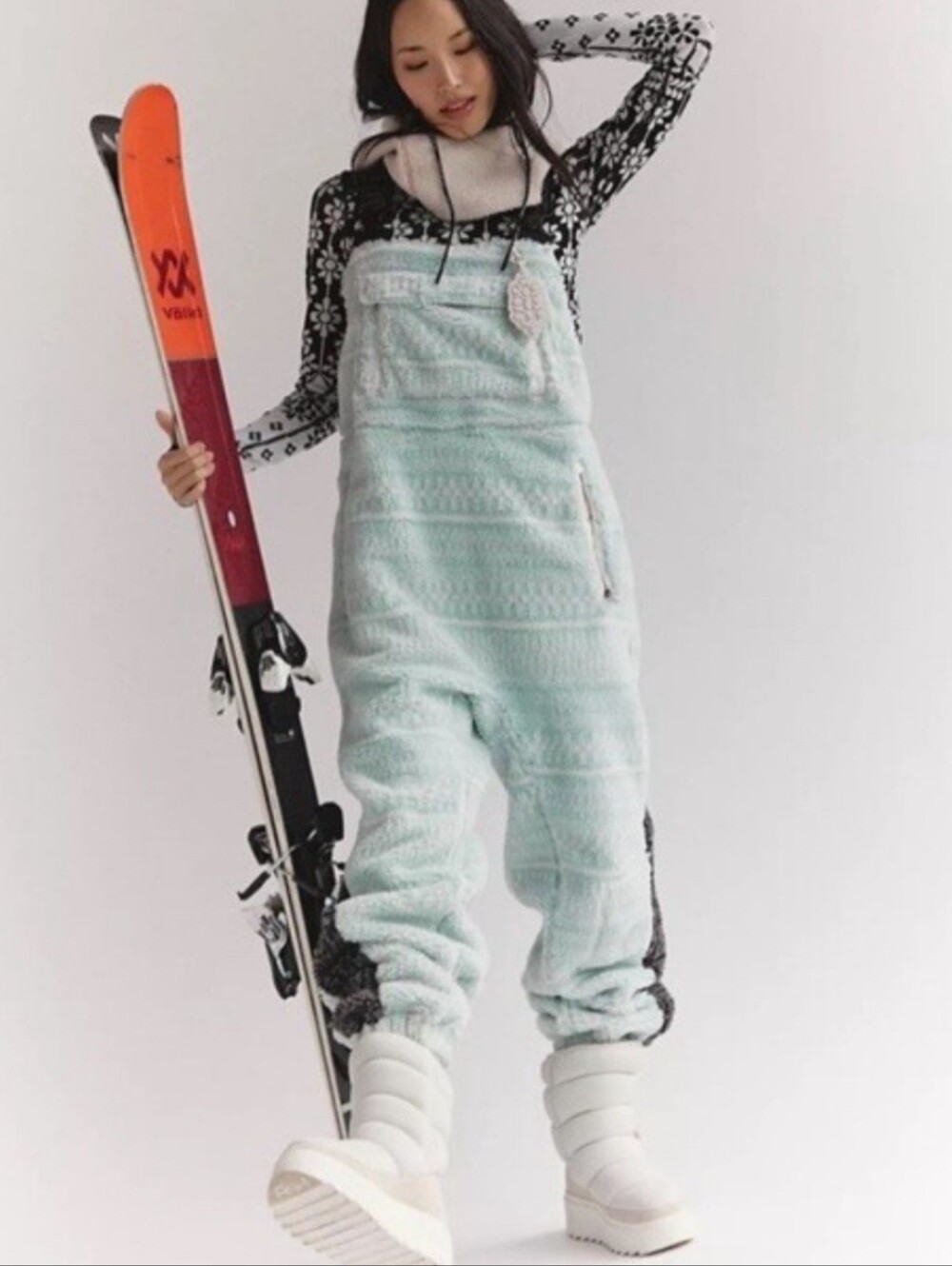 NWT Free People FP Movement Hit The Slopes Printed Salopette Overalls Mint L